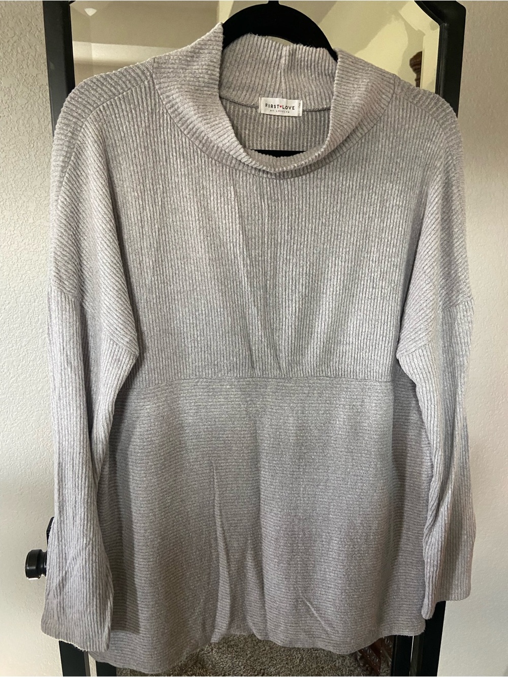 First Love Women's Gray Ribbed Turtleneck Sweater